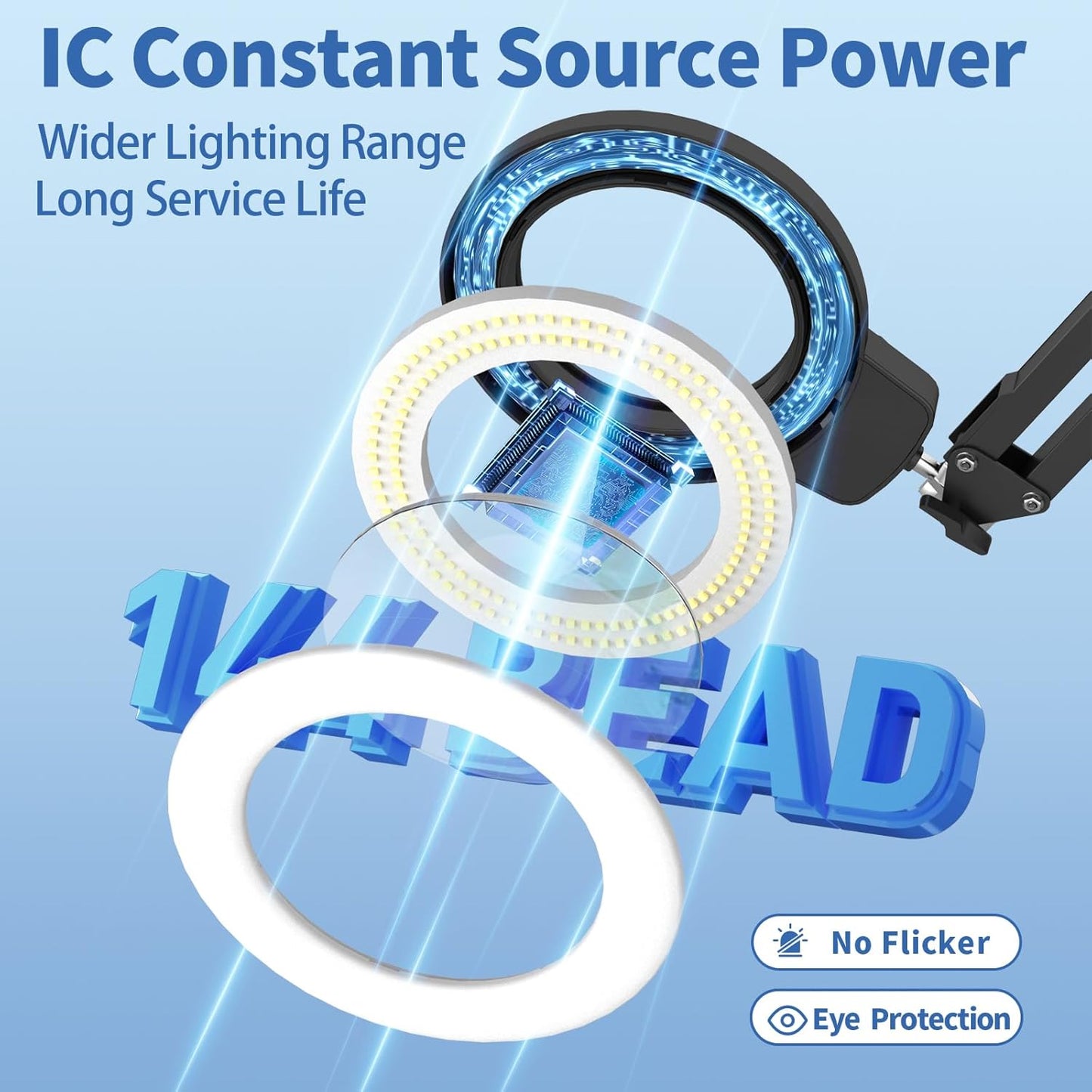 12X LED Magnifying Glass with Light & Clamp - Hands-Free Desk Lamp for Crafting & Reading