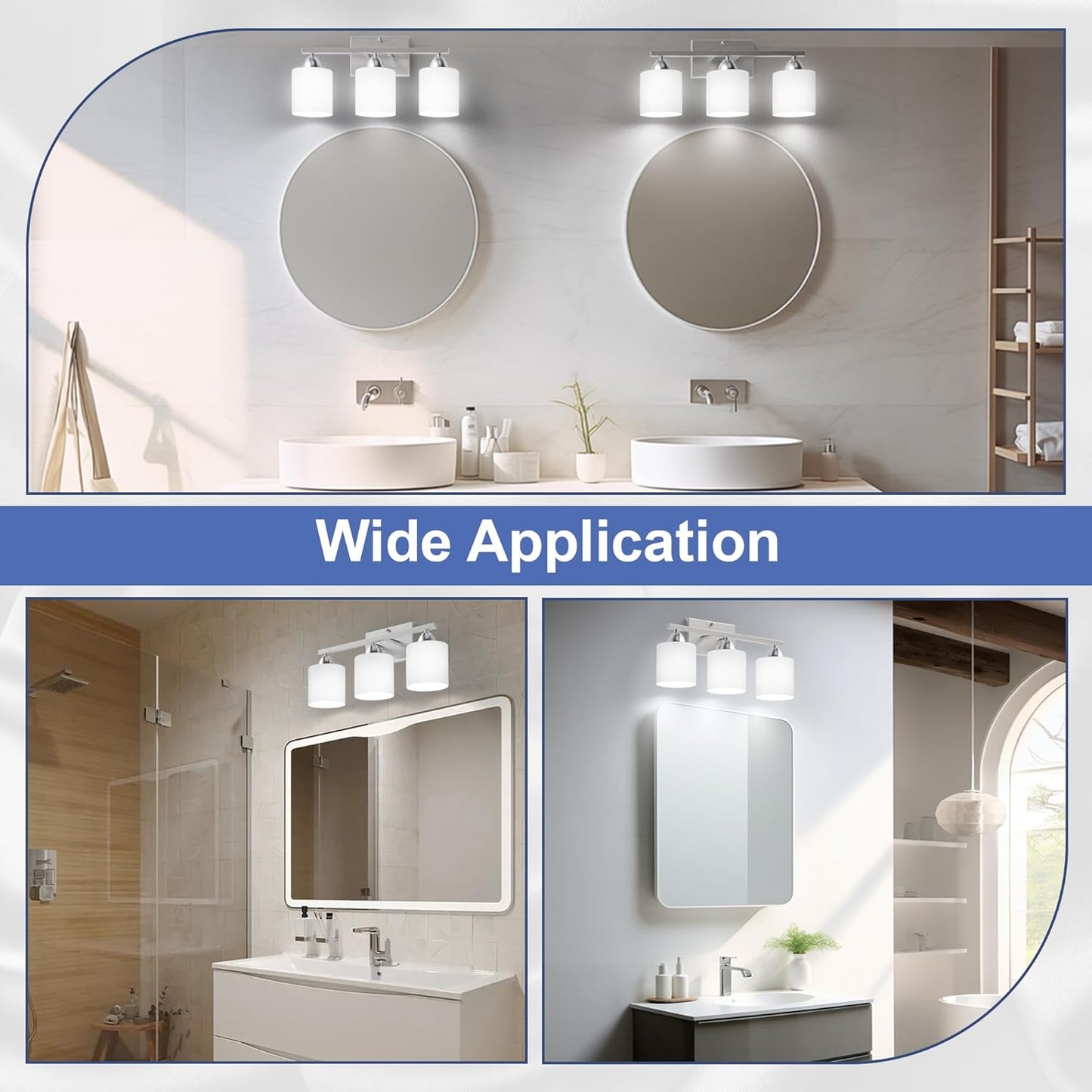 Modern 4-Light Bathroom Vanity Light Fixture - Anti-Rust Over Mirror Sconce with Milky White Glass Shades, E26 Base