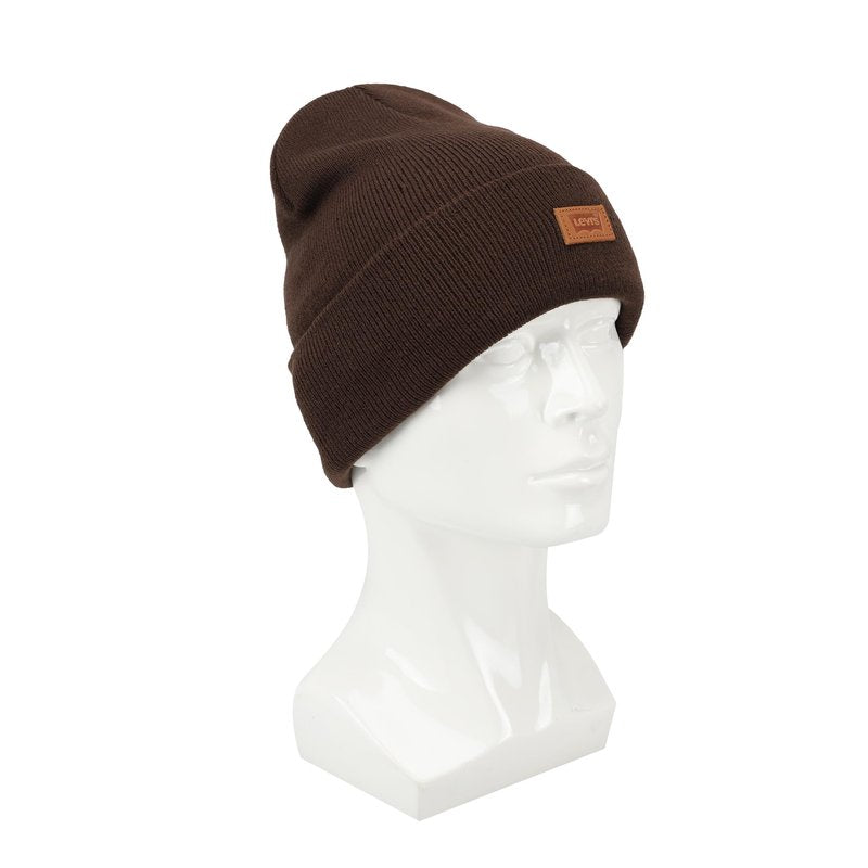 Levi's Men's Leather Batwing Logo Hero Beanie Hat, Chocolate, One Size