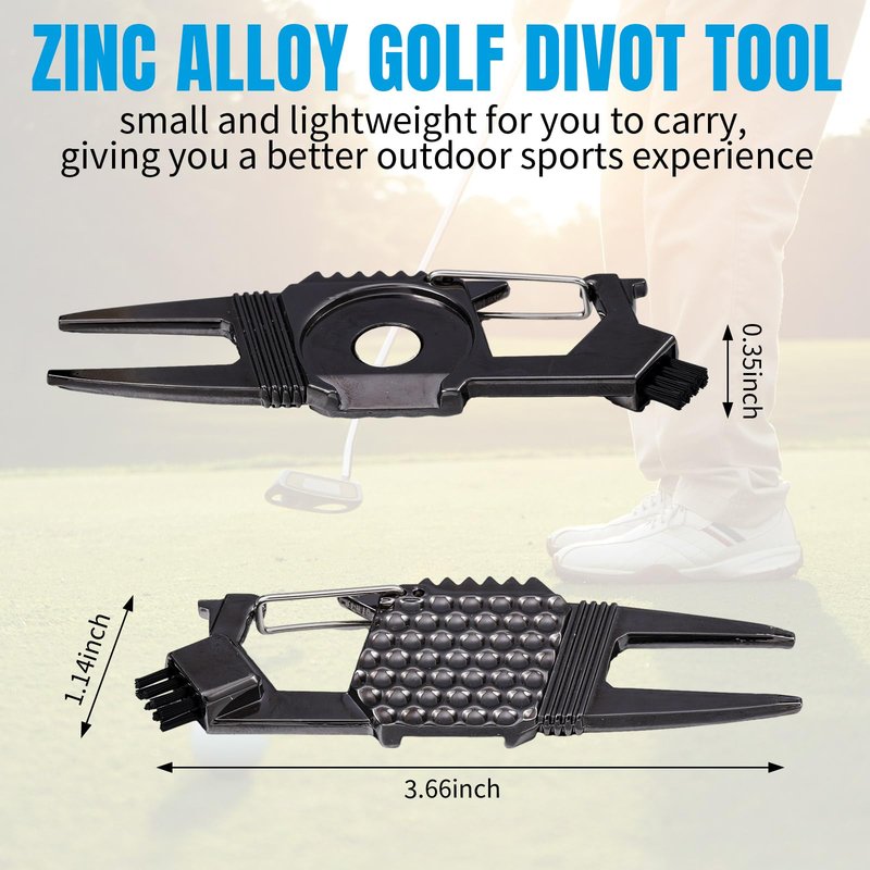 Poen 3 Pcs 7 in 1 Golf Divot Repair Tool and Ball Marker Golf Accessories for Men, Bottle Opener, Groove Cleaner, Putting Alignment, Metal Green Tool(Black)