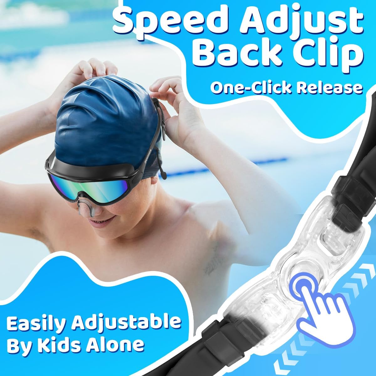 Vvinca Swim Goggles - Anti-Fog UV Protection with Earplugs & Nose Clip | Wide View for Kids Ages 3-15