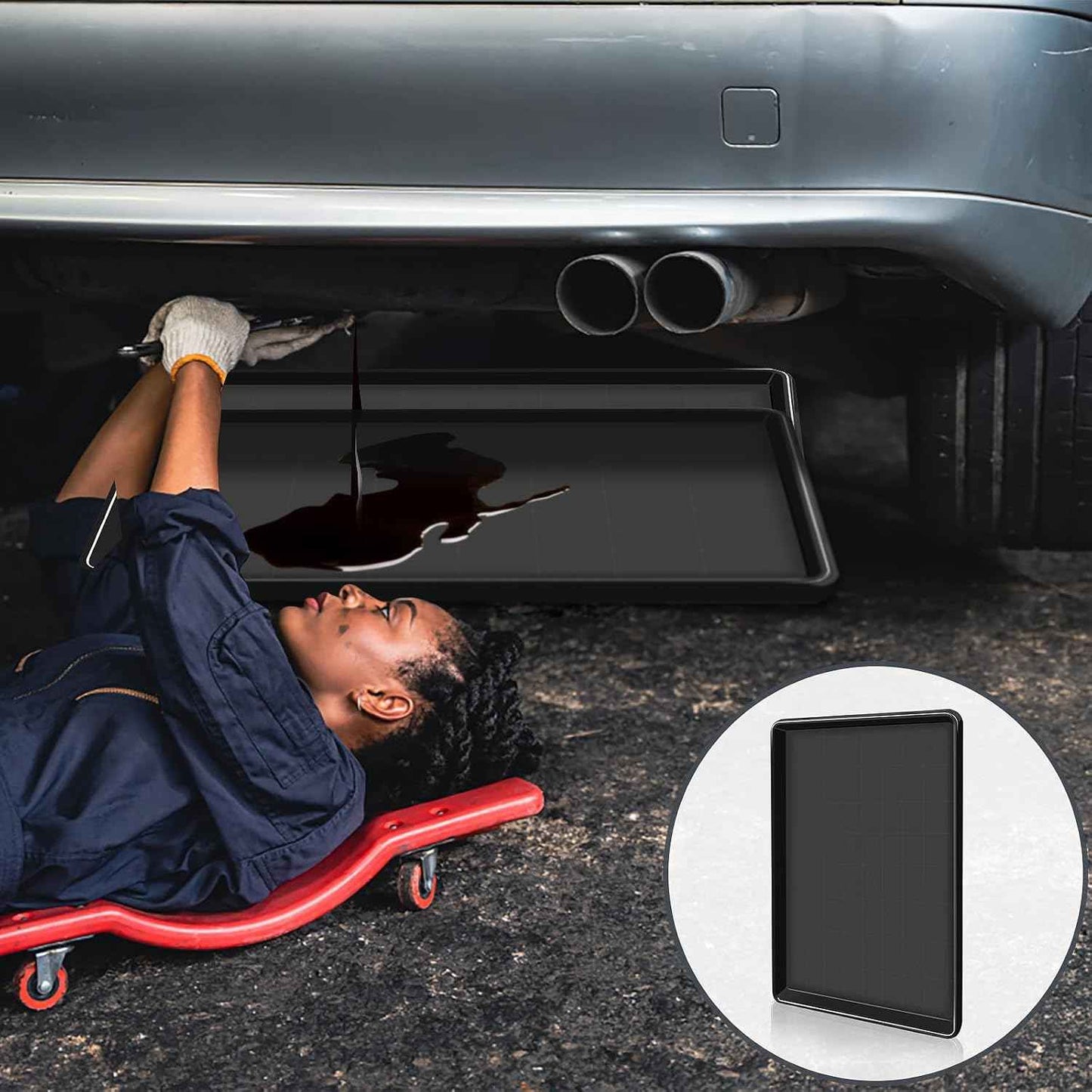 Extra Large Oil Drip Pan Set - 3 Pcs, 35.4 x 24 x 1.5 Inches, Heavy-Duty Auto Oil Catch Tray for Garage