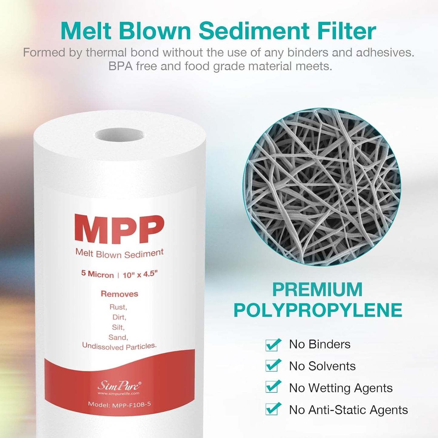 2-Pack SimPure 10" x 4.5" Whole House Water Filter Cartridges - 5 Micron Sediment & Carbon for GE FXHTC, GXWH40L, WGB21B