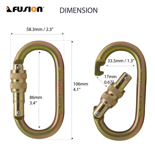 Screw Locking Carabiner 25KN (5-Pack) - Fusion Climb® Ovatti - Professional Rock Climbing Carabiner - Heavy Duty Steel Screw Locking Carabiner for Climbing, Rappelling, D Shaped
