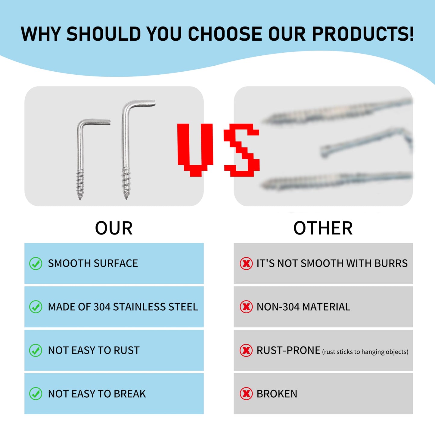 soimuk 304 Stainless Steel 2 in Screw-in Hooks 20 Pcs,7 Shape Screw Hooks,Right Angle Medal Hooks l Shaped Screw in Hooks for Hanging