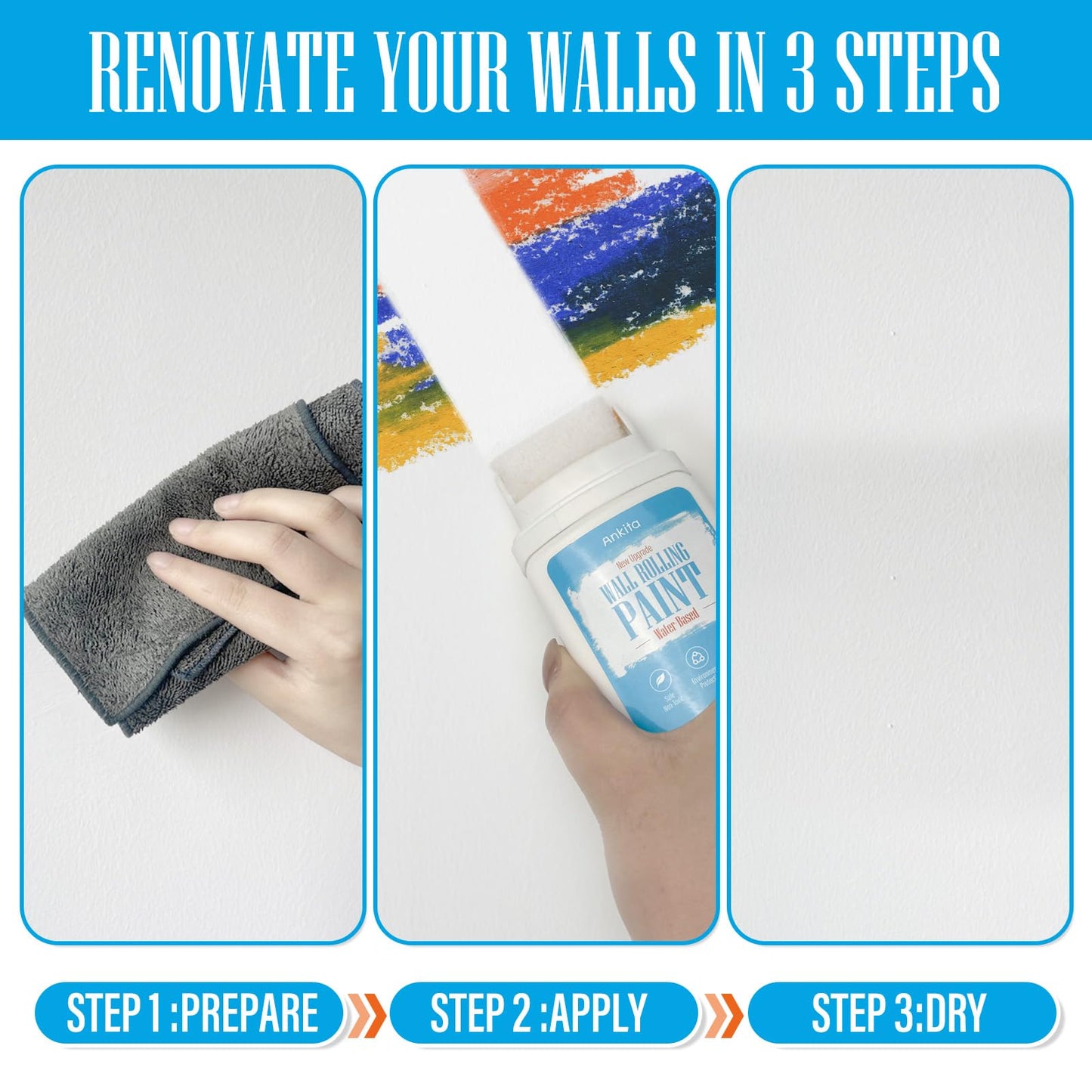 White Paint for Wall, Fast-Drying Wall Paint Touch up for Interior & Exterior wall, Water Based & Low Odor Kit with Roller Brush, for Ceiling, Wood, Metal, Low VOC, 3.5oz