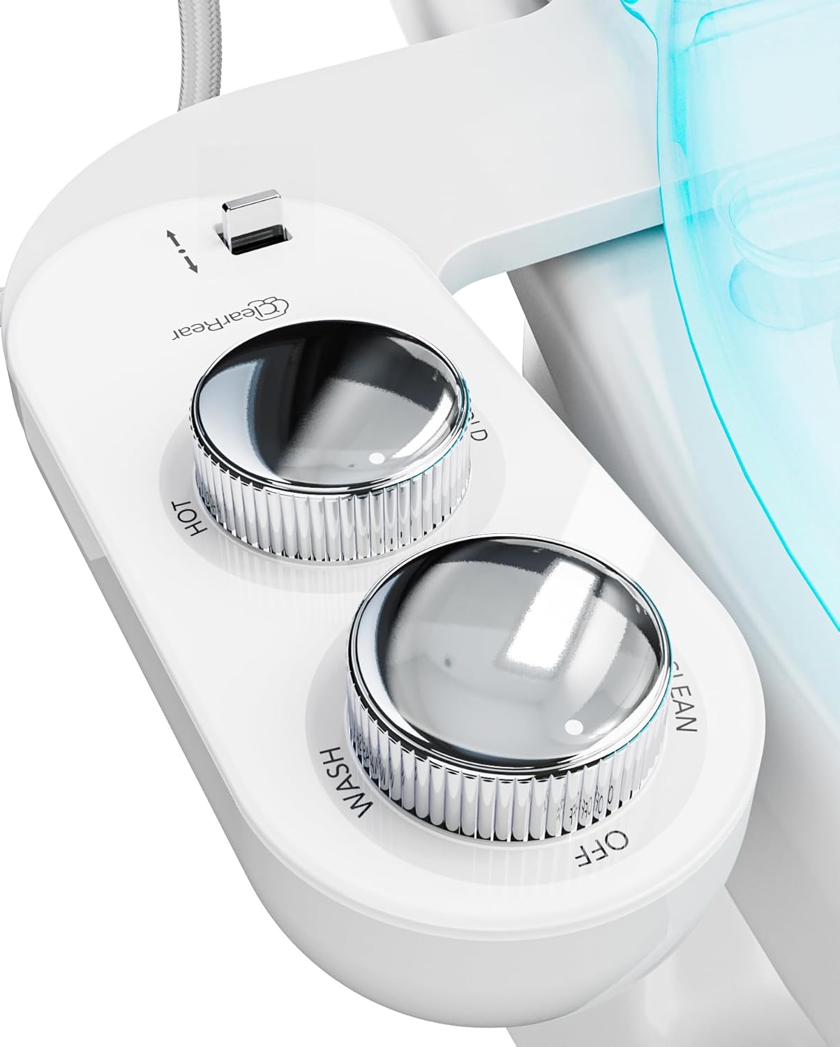 Non-Electric CLEAR REAR Bidet Attachment for Toilet - Self-Cleaning Dual Nozzle, Adjustable Pressure, White