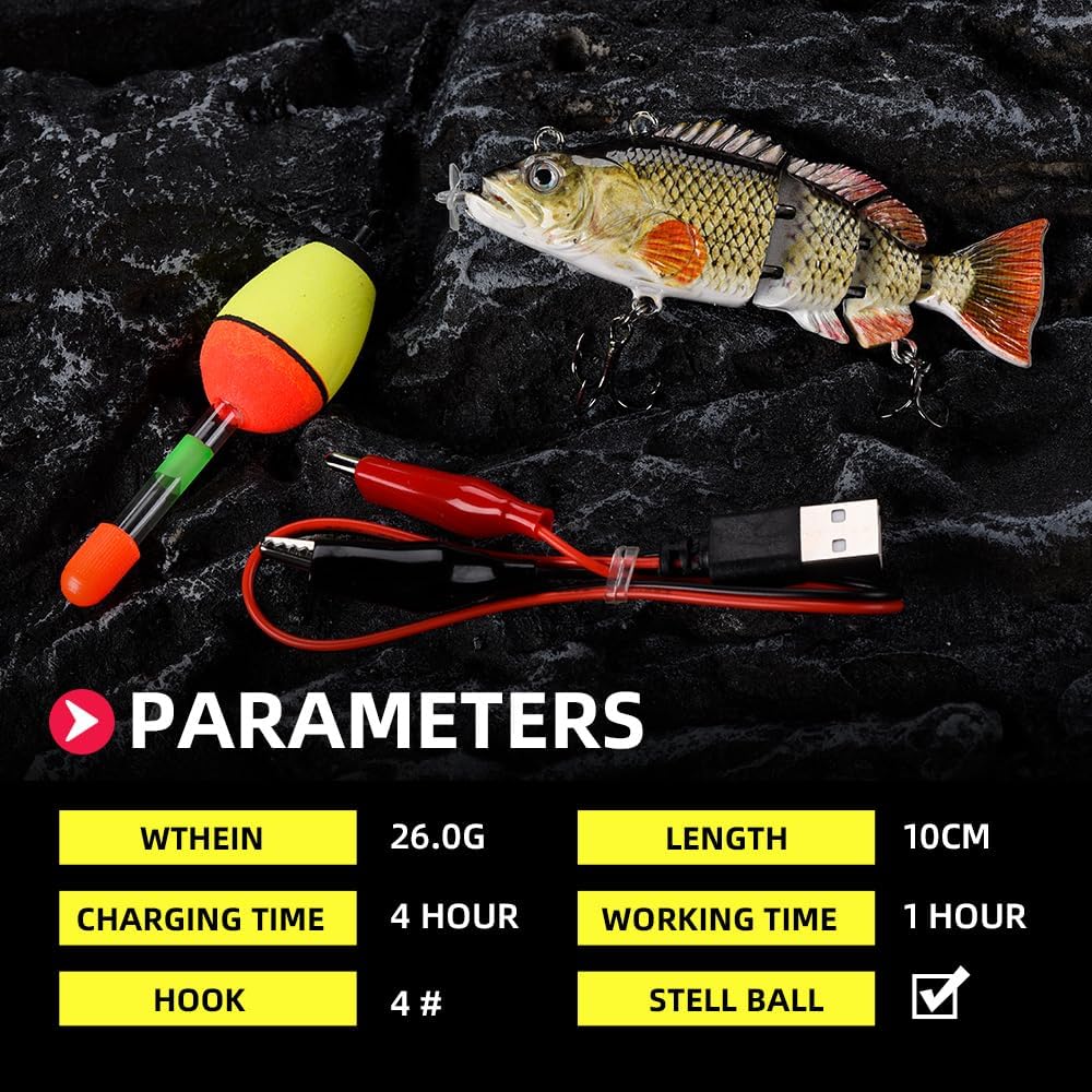 Skiennix Robotic Fishing Lures - USB Rechargeable LED Light Wobbler | 5.12" Multi-Jointed Swimbaits