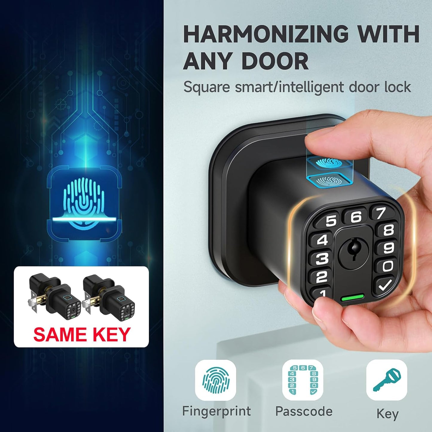 Smart Biometric Fingerprint Door Lock with Keypad - Keyless Entry, Waterproof, Auto Lock - Matte Black