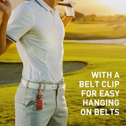 FINGER TEN Golf Tee Holder with Ball Marker and 4 Pcs Wood Tees Value Pack, Luxury Leather Gift Hook to Golf Bag Belt Clip (2 in Brown)