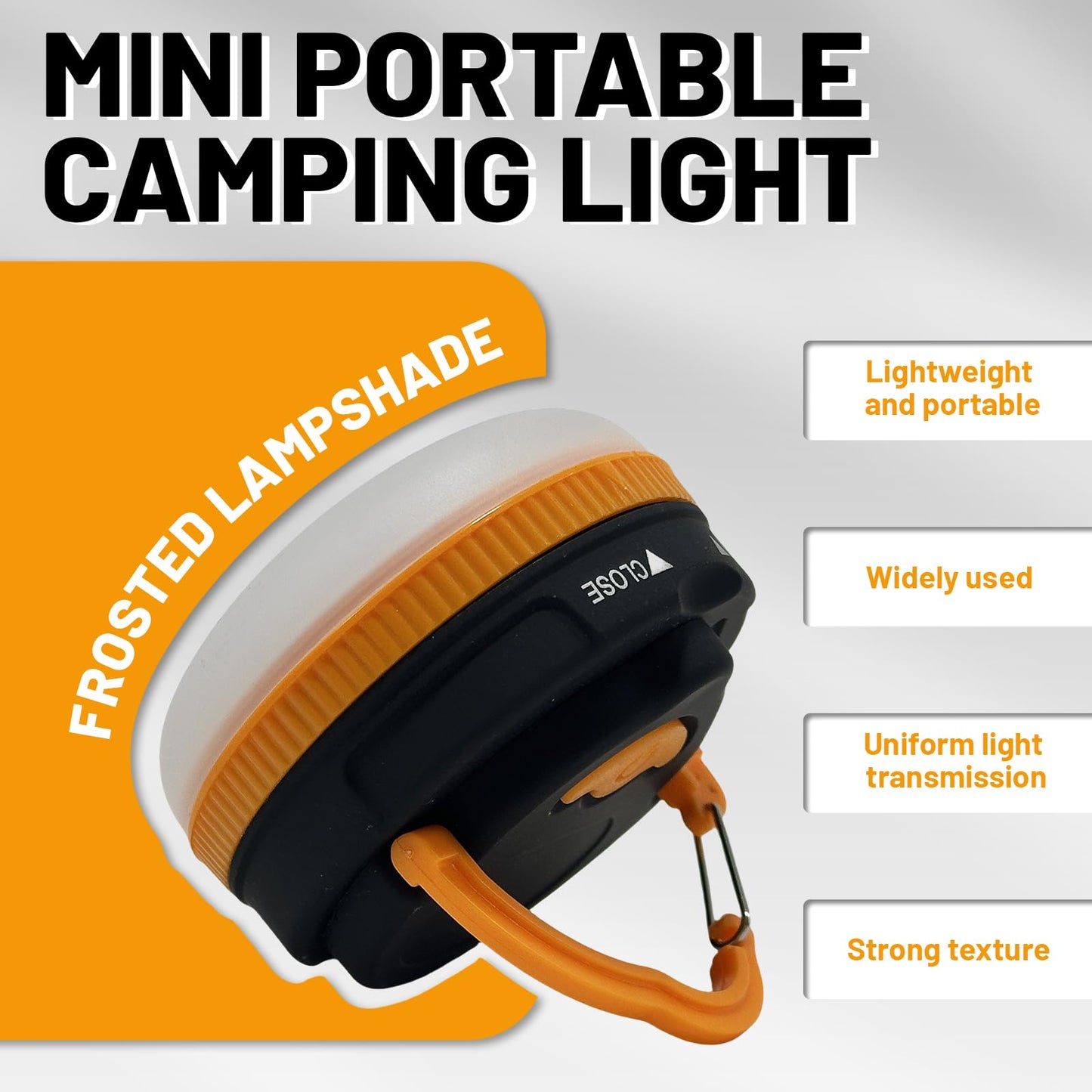 Portable LED Camping Lantern, Collapsible with Carabiner Hook in Eye-Catching Black and Orange – Your Go-to Gear for Nighttime Fun! Adventure Ready!