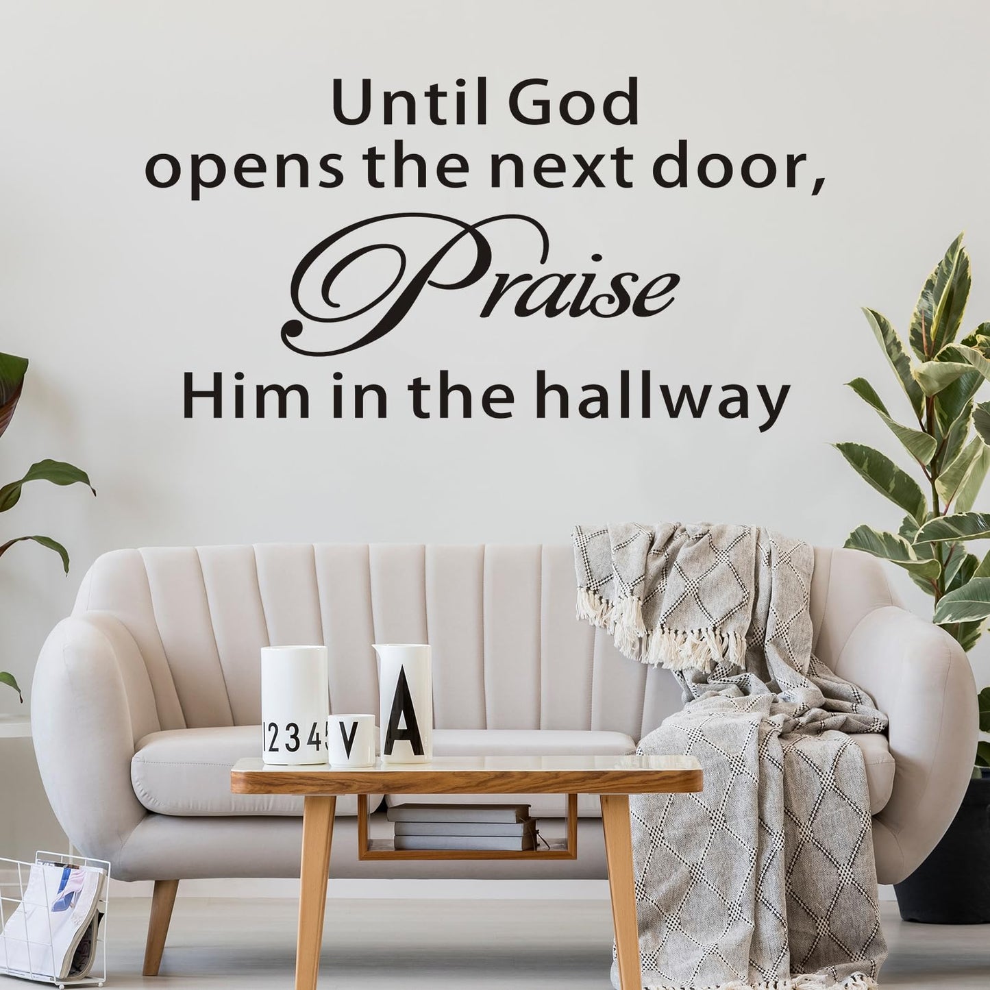 Bible Verse Wall Stickers for Bedroom: Christian Quotes Inspirational Vinyl Art Wall Decals for Living Room Kitchen - Until God Opens The Next Door 21" X 11"