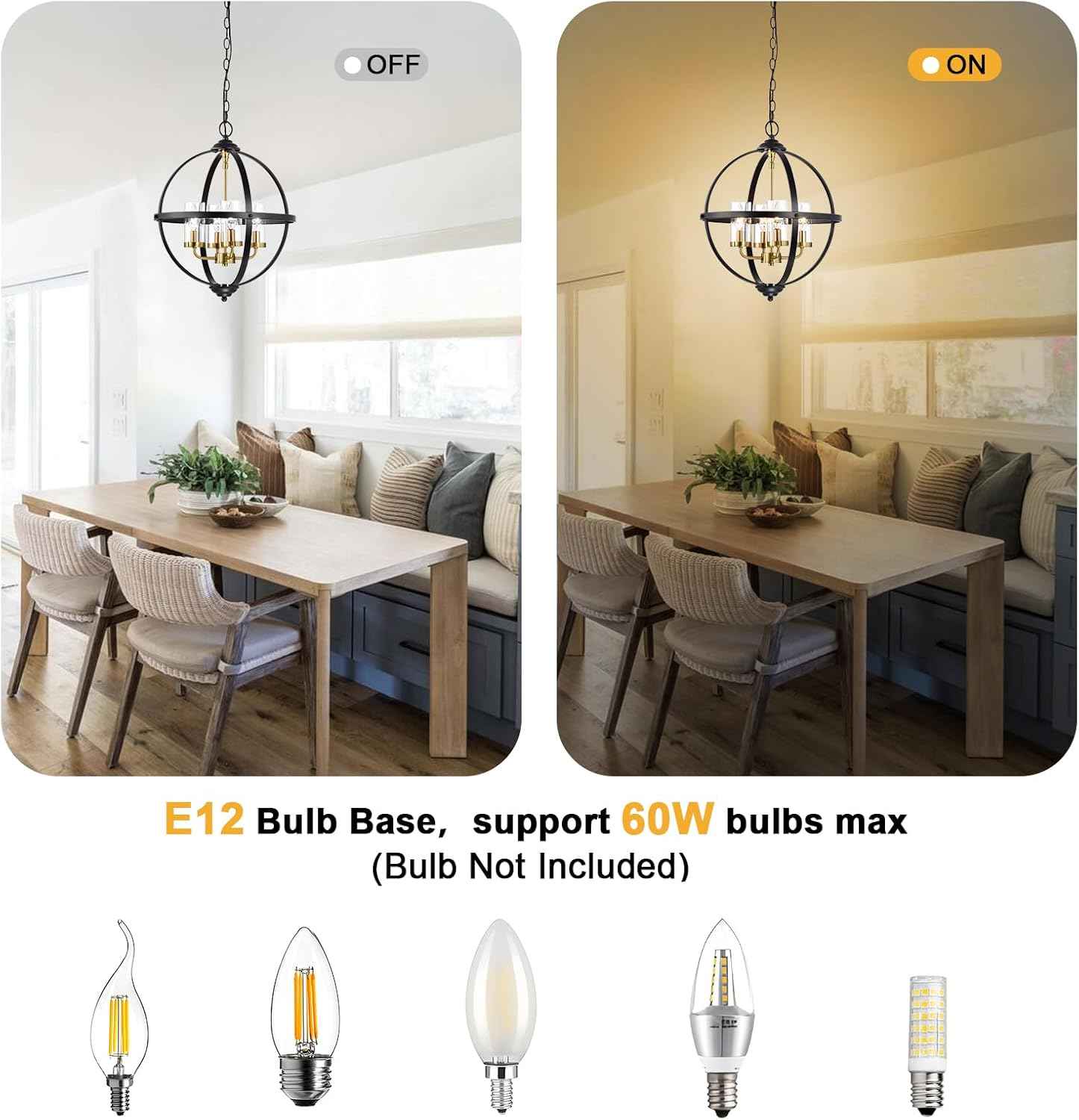 Rustic 14" Farmhouse Chandelier - Vintage Black & Gold 3-Light Pendant Light for Kitchen, Dining Room & Entryway