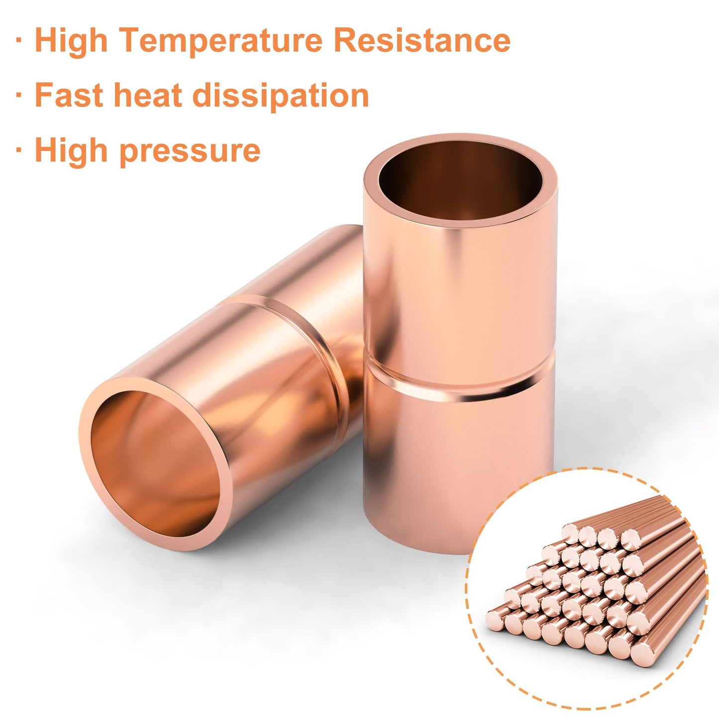 HINZIC 10Pcs Straight Copper Coupling Fittings, 1/4" ID Welding Joint for HVAC Air Conditioner, Solder Connection Connector End Repair Coupler with Rolled Tube Stop Sweat Ends