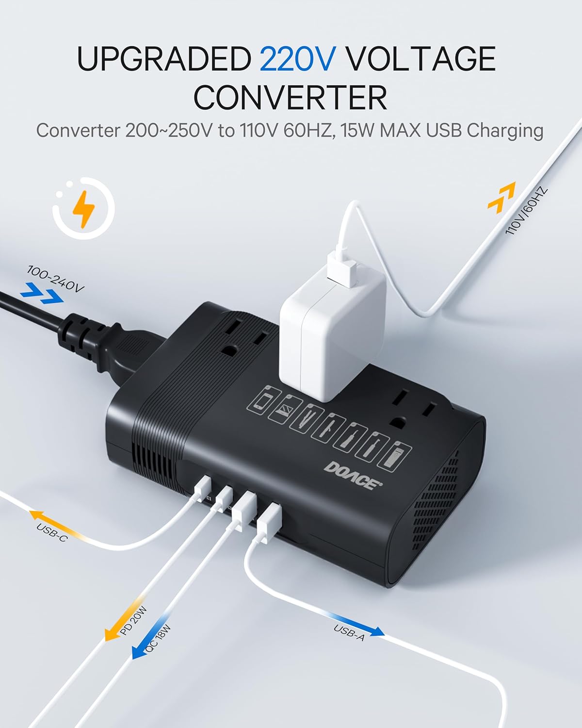 350W Voltage Converter 220V to 110V for European Travel - US to Europe Power Adapter