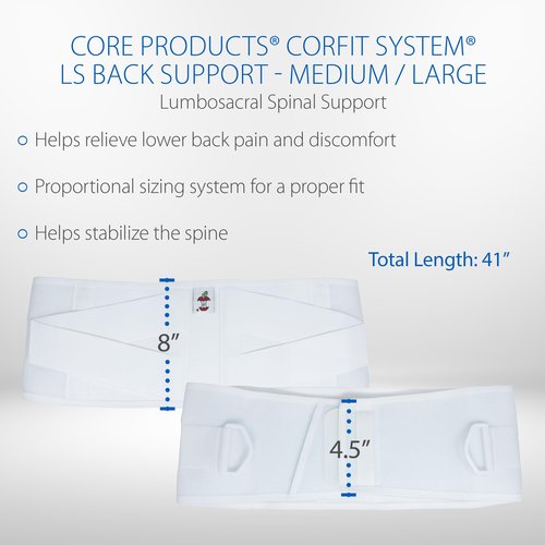Core Products Corfit LS Lumbar Support Adjustable Back Brace for Pain Relief, Men/Women - White, Medium/Large