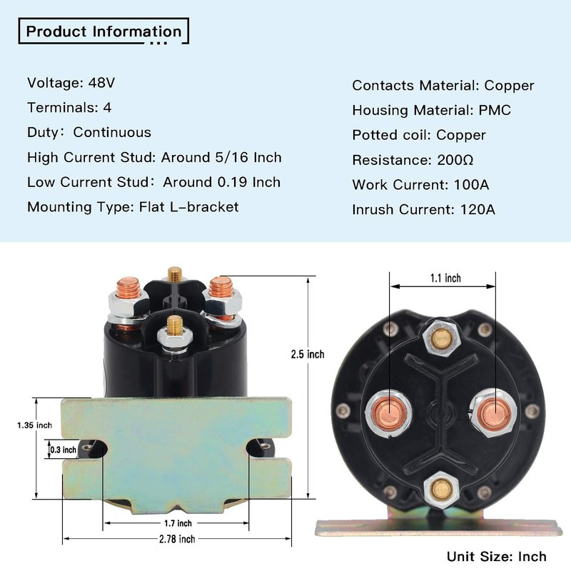 YIXIN 48V Solenoid Relay 612711 606971 609428 Compatible with EZGO TXT 2010-Up & All 48V MPT 800/1000 Golf Cart Trombetta 648-4851-022-18