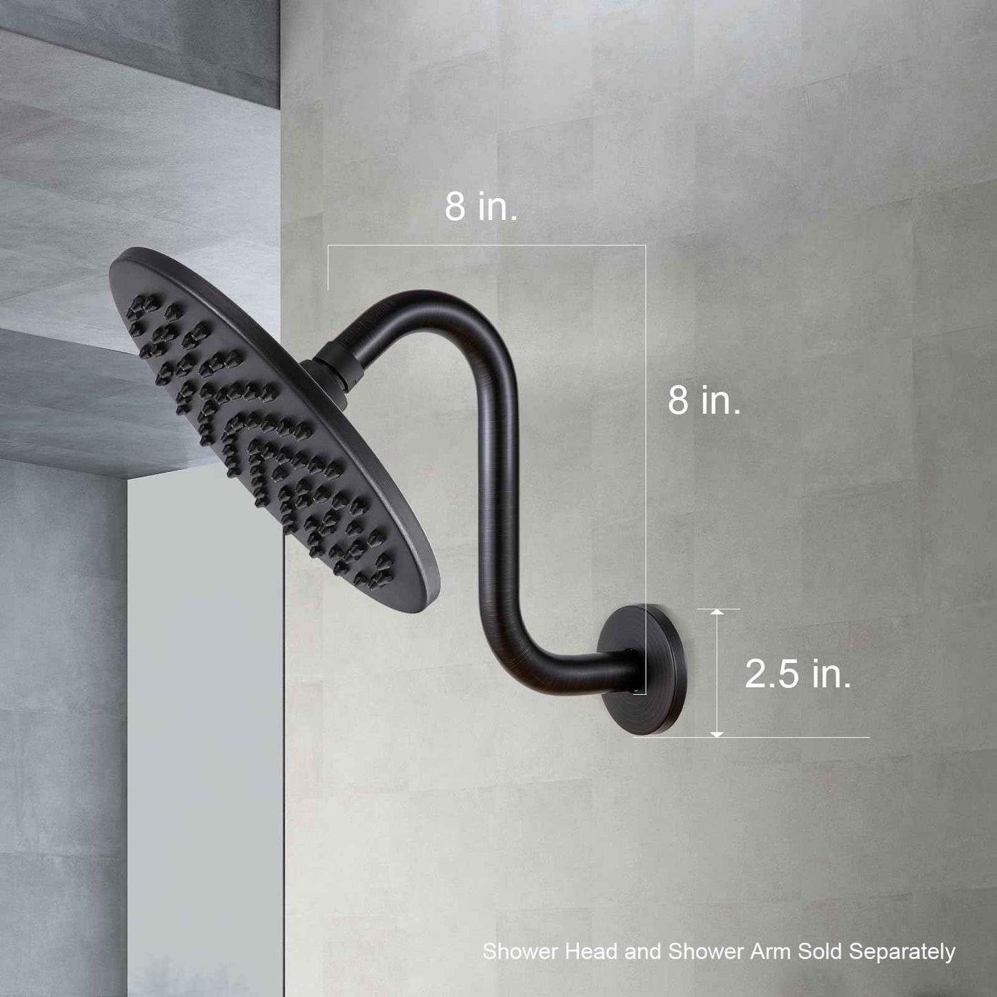 OFFO Shower Head Extension Arm 8 in, Oil Rubbed Bronze S Shaped Shower Arm with Flange High Rise Goose Neck Shower Extension