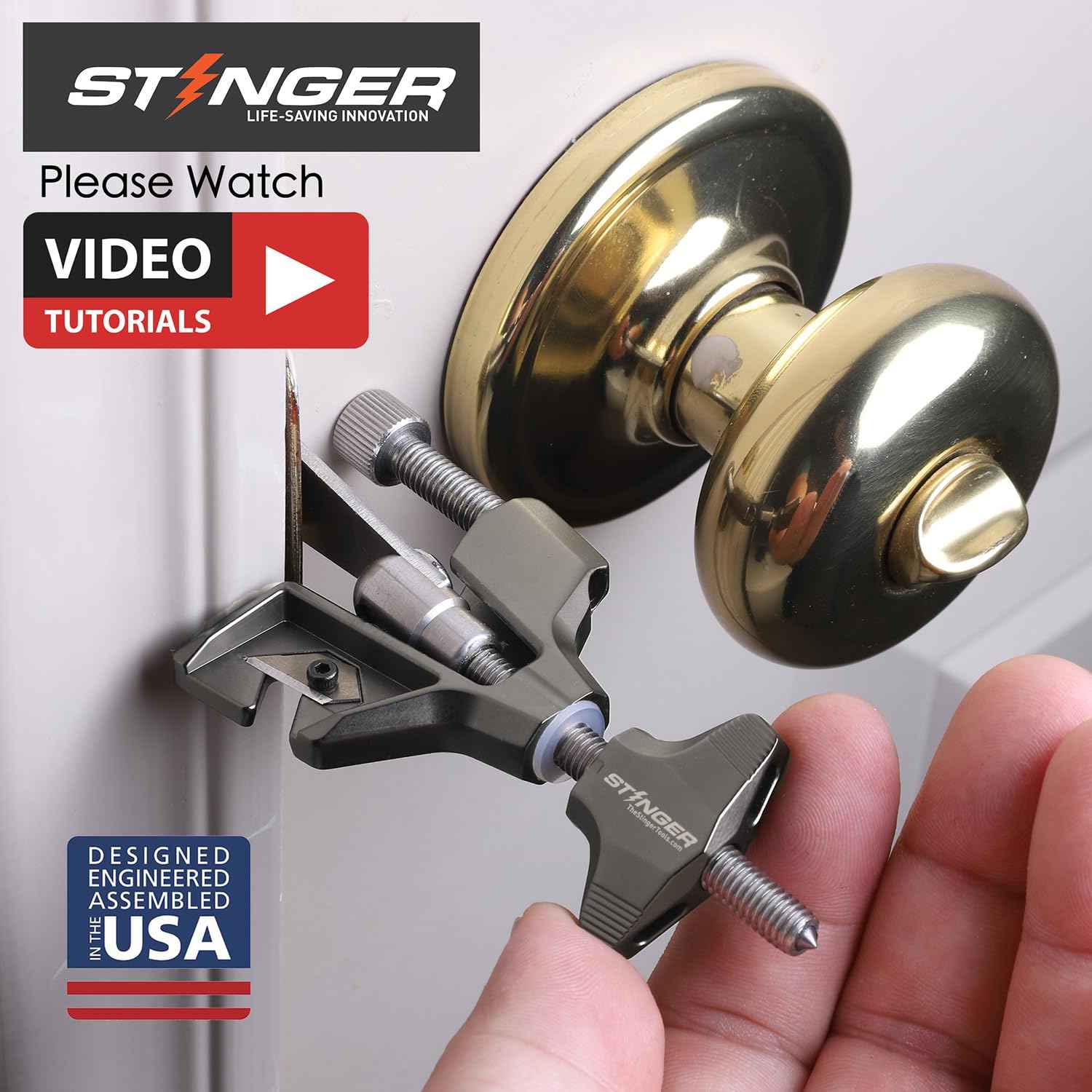 Stinger Portable Door Lock for Travel, Travel Door Lock with Seat Belt Cutter and Glass Breaker | Home and Hotel Room Security Device