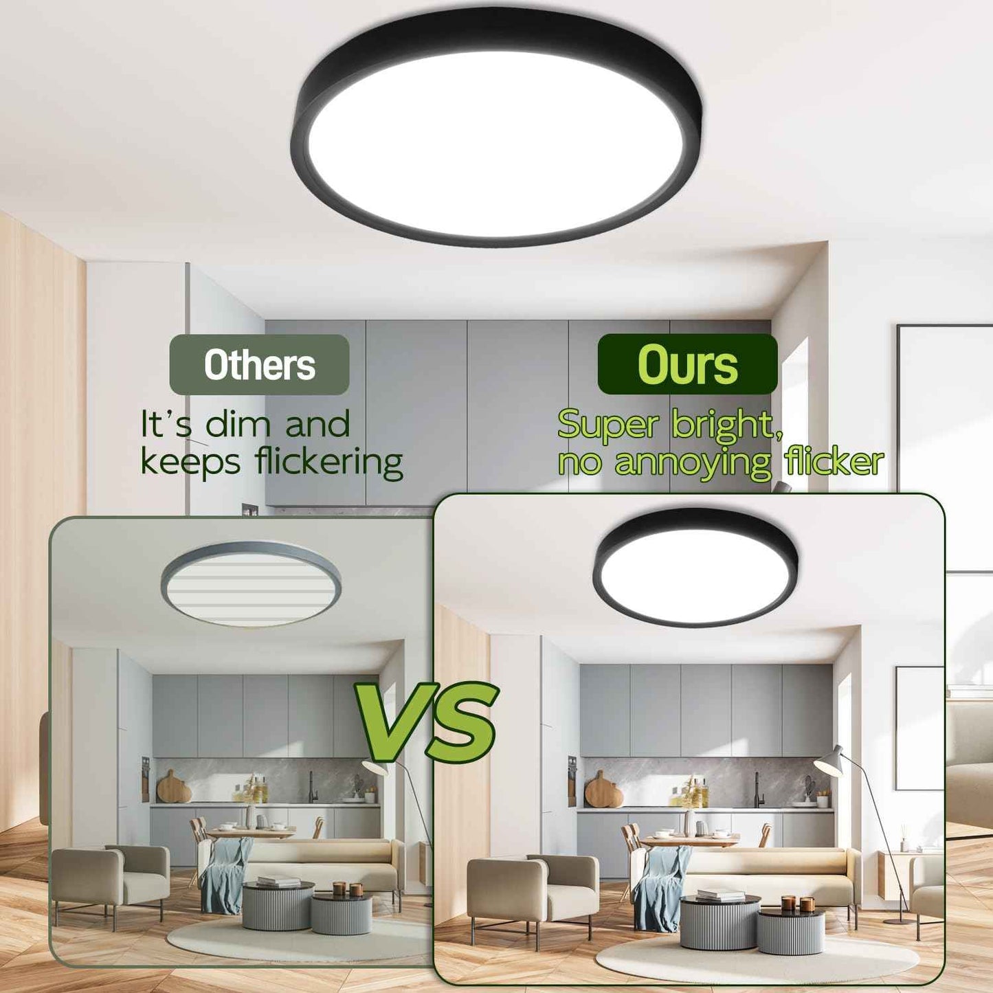 hykolity 9 Inch Selectable CCT LED Round Flat Panel Light, 18W 1800LM 3000K/4000K/5000K, Edge-Lit Flush Mount Ceiling Light Fixture for Kitchen, Bedroom, Laundry and Closet Room, Black