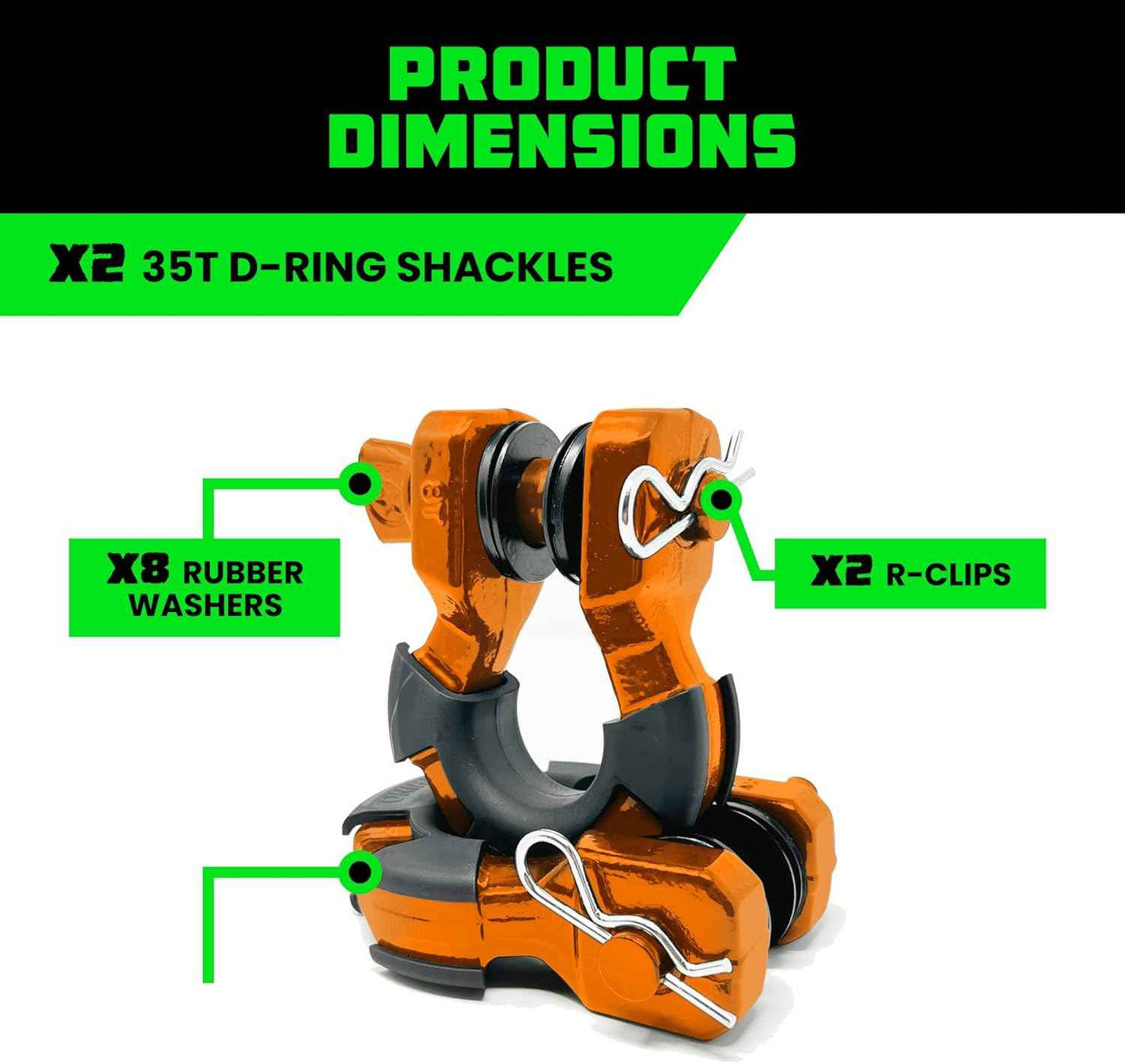 Heavy-Duty Rhino USA Super D Ring Shackles 2-Pack - 70,548lb Break Strength for Towing & Off-Road Recovery (Red)
