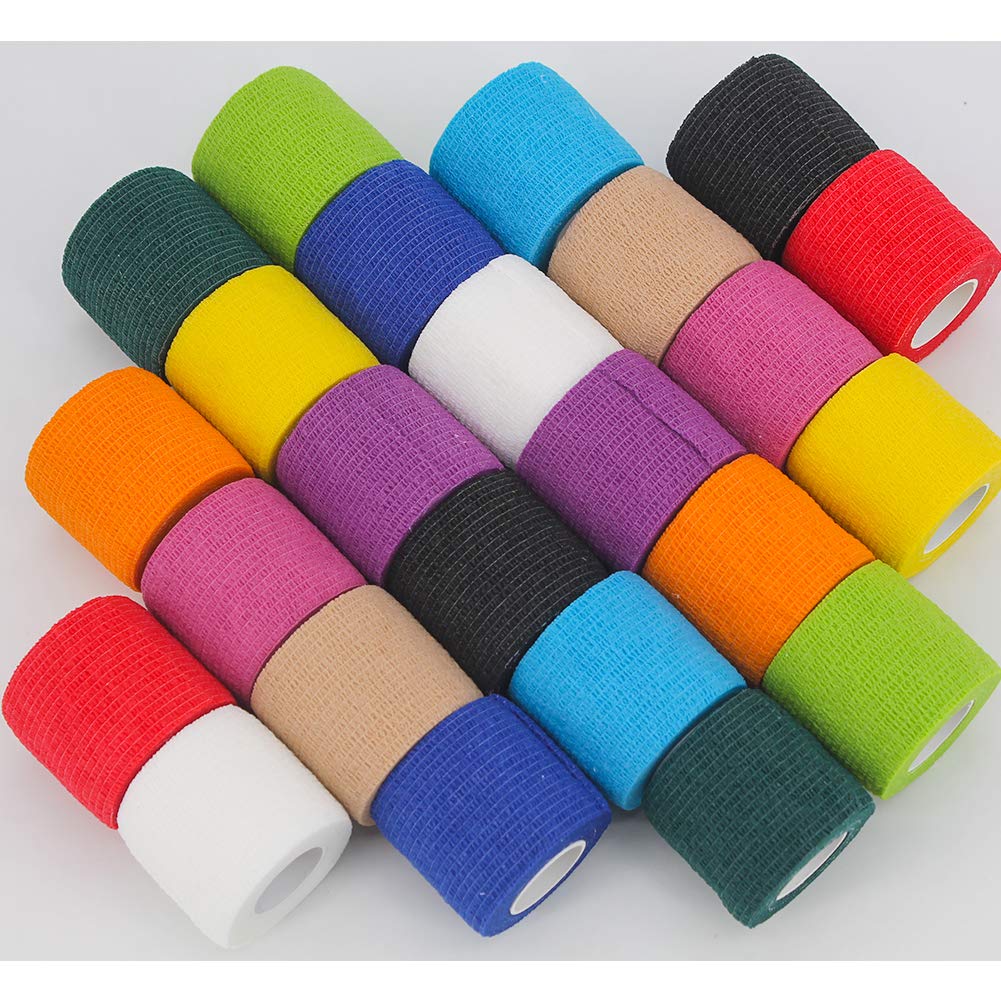 WeTop 24 Pack Self Adhesive Bandage Wrap 2 Inch, Athletic Elastic Non Woven Cohesive Bandage for Sports, Wrist, Ankle Sprains, Swelling and Vet Wrap (Rainbow)