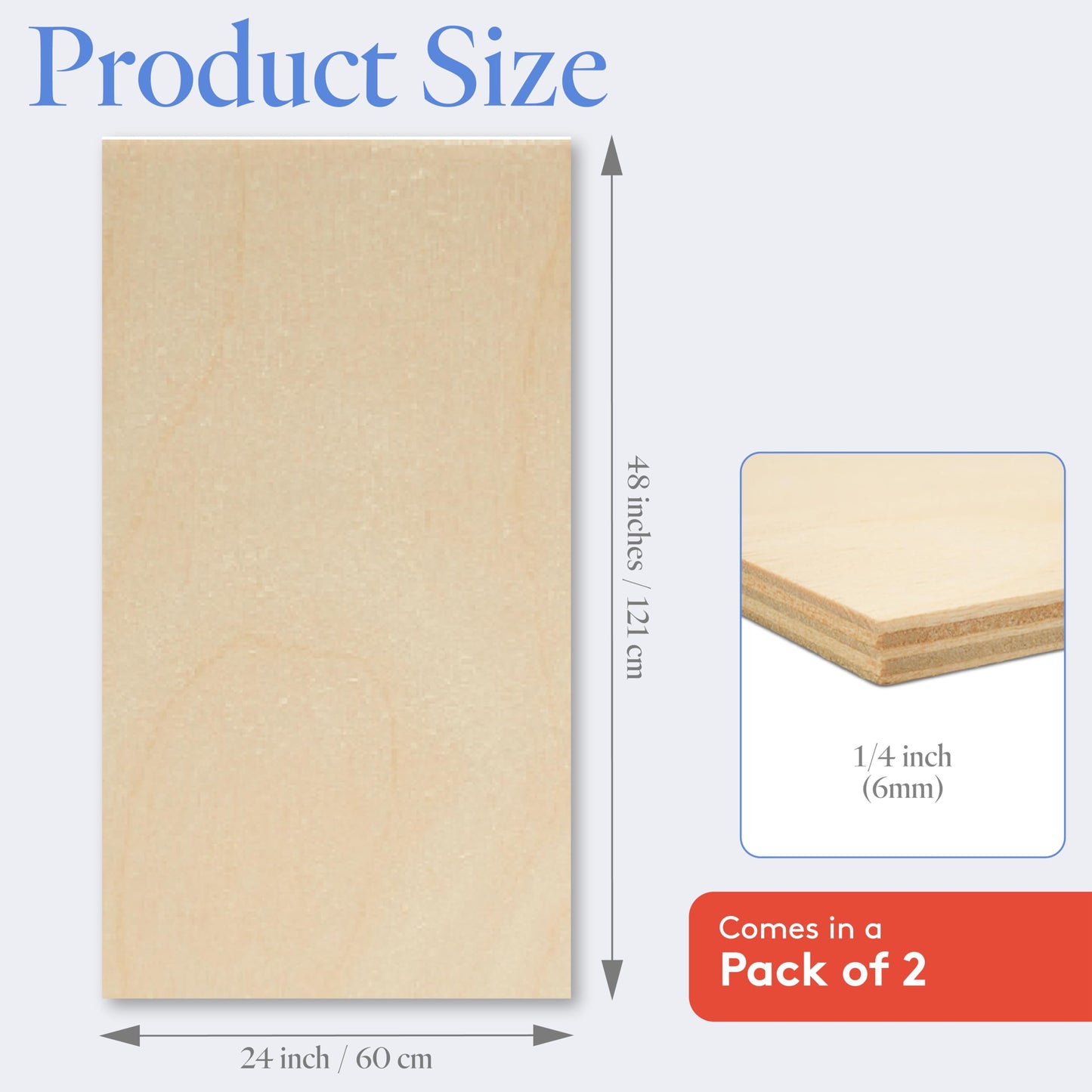 Baltic Birch Plywood 24 x 48 x 1/4 Inch - 6 mm Craft Wood, Pack of 2 B/BB Grade, Stronger Than Basswood Sheets or Balsa Wood, Perfect for Laser, CNC Cutting, Wood Burning, by Woodpeckers