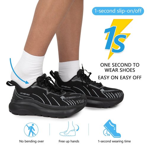 JACKSHIBO Slip in Men Hands Free Wide Toe Box Shoes Slip on Arch Support Wide Sneakers for Running Walking Tennis Athletic Plantar Fasciitis Orthopedic Shoe Zero Drop Cushion Thick Sole Width Shoes