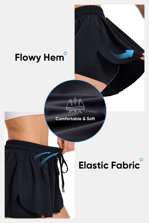 Flowy Athletic Shorts for Women Gym Yoga Workout Running Sweat Short Pants spandex Butterfly Tennis Skort Skirt with Pockets underneath Girls Cute Comfy Trendy Clothes Casual Summer Outfits 5" Black L