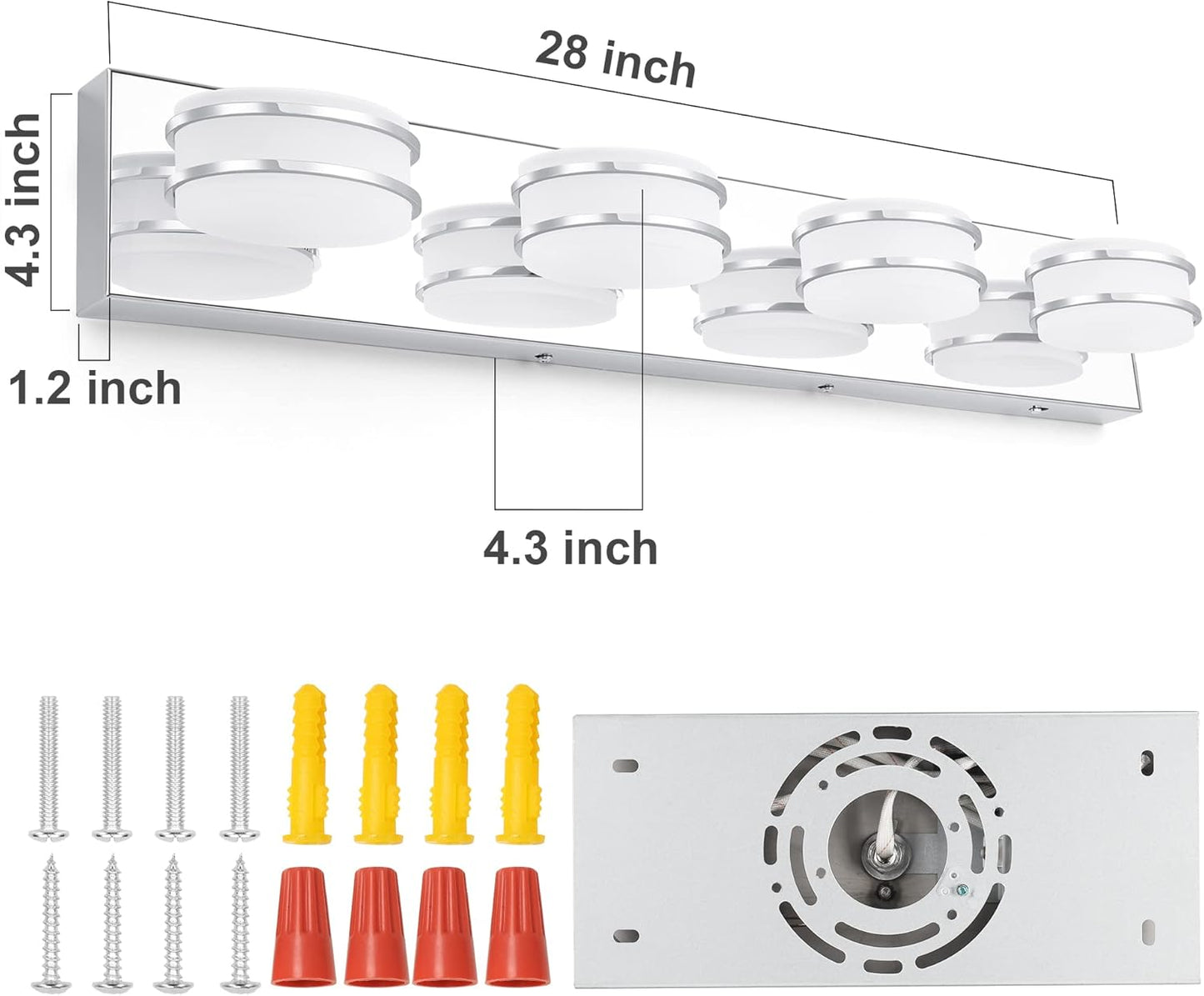 LED Chrome 3-Light Dimmable Bathroom Vanity Light Fixture - Modern Acrylic & Stainless Steel Over Mirror Lighting
