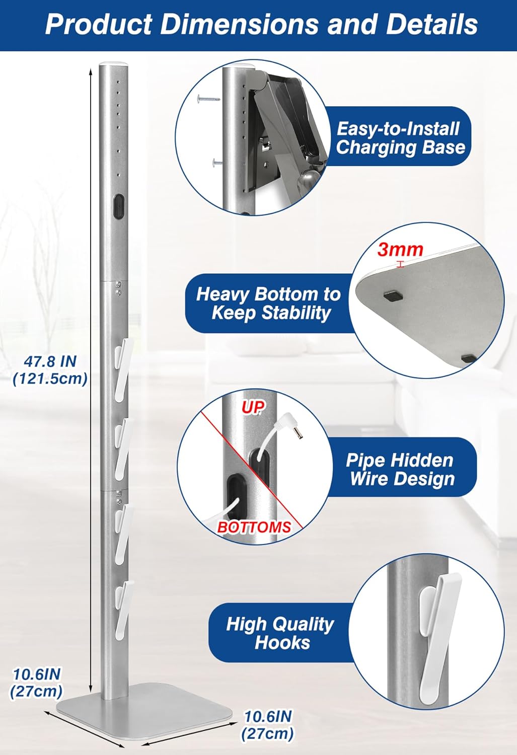 Dyson Vacuum Stand & Holder for Gen5 V15 V12 V11 V10 V8 V7 V6 - Metal Storage Bracket with Hidden Cord Design