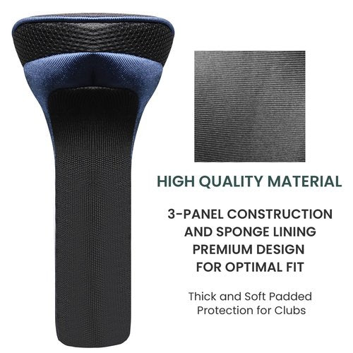 FINGER TEN Golf Club Head Covers for Woods Driver Fairway Hybrid Value 3/5 Pack, Long Headcover Interchangeable Accessories for Ultimate Club Protection (Blue&Black(1D+1F+1H))