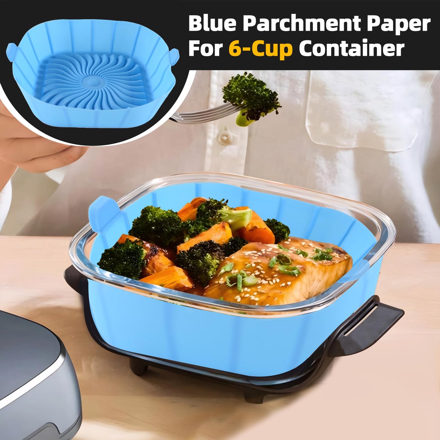 Reusable Air Fryer Liners for Ninja Crispi FN101GY, 2 Pcs Silicon Liners for Ninja Crispi 4-in-1 Portable Glass Air Fryer Cooking System, AirFryer Accessories for 4-qt & 6-cup Container