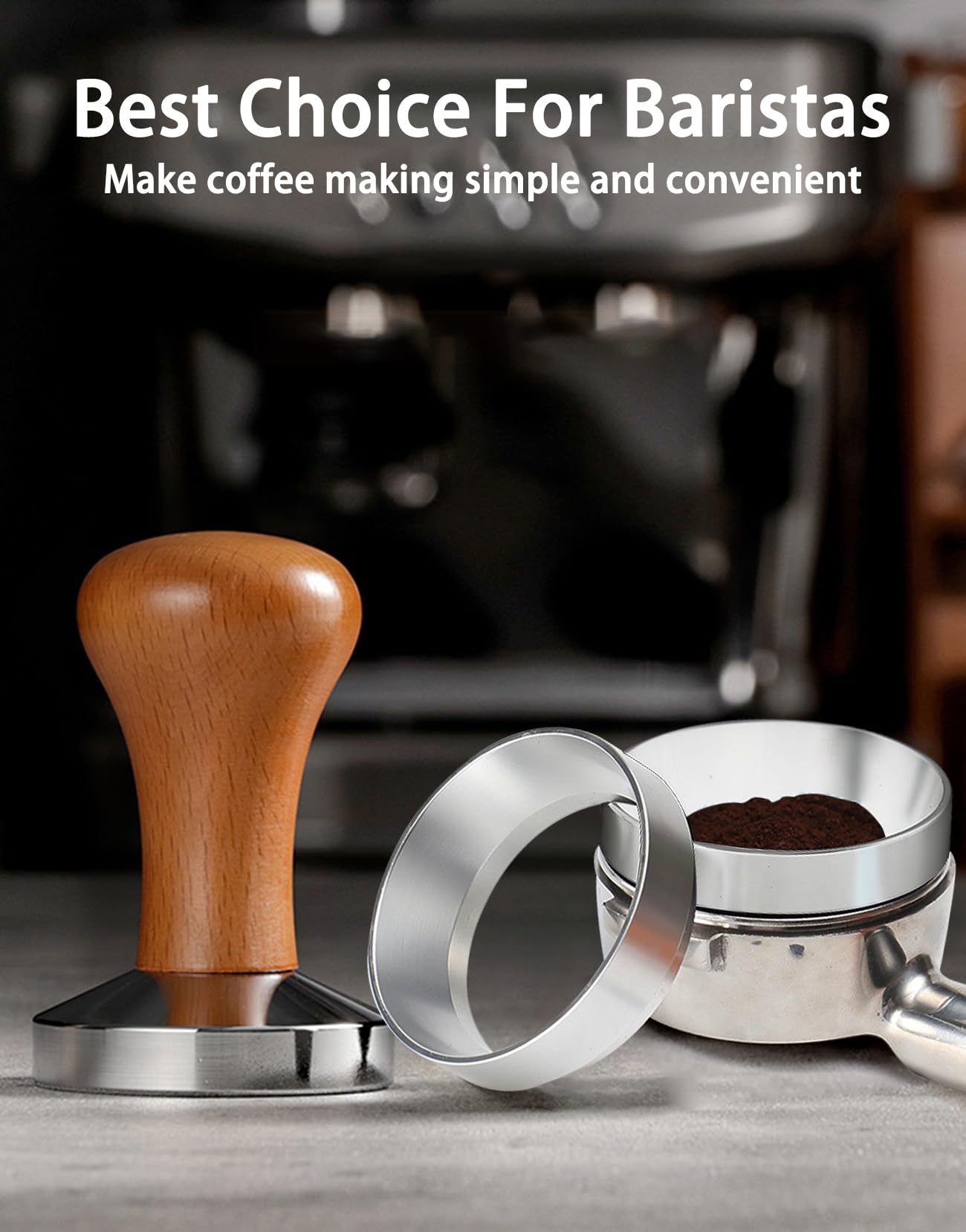 51mm Espresso Tamper-Premium Barista Coffee Tamper Coffee Tamper Classic Series Stainless Steel Espresso Tamper Coffee Press Tool Tamper Espresso Handle Solid Wood 51mm Espresso Dosing Funnel