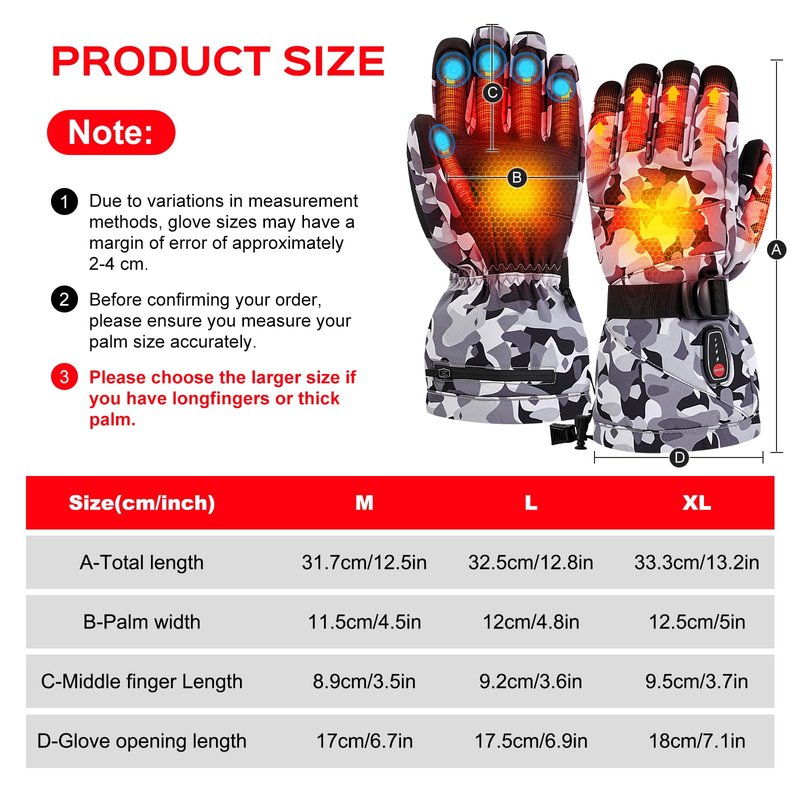 Acroutro Heated Gloves for Men&Women, 5-Temp Settings Camouflage Rechargeable with 7.4V 6400mAh Rechargeable Battery, Waterproof Touchscreen Winter Gloves for Skiing,Motorcycle, Work, Hunting(L)