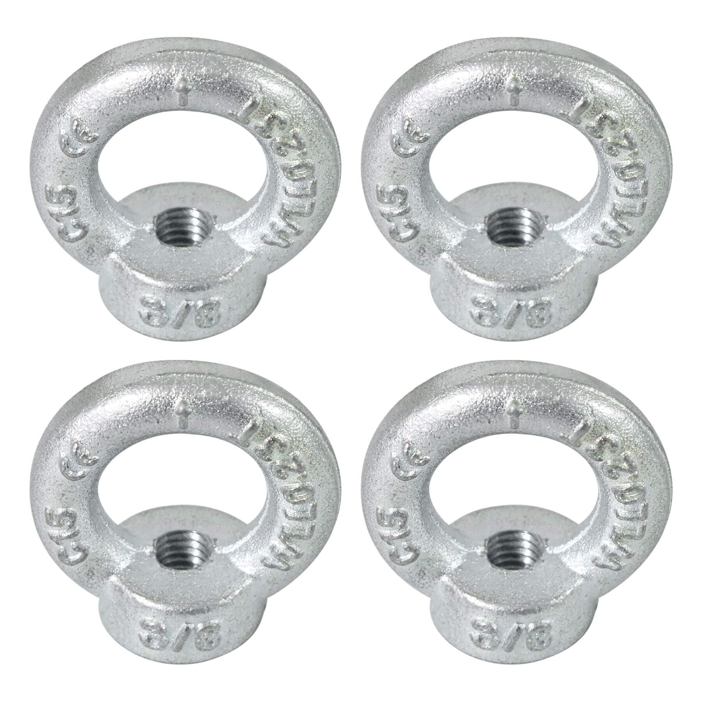 Zadery 3/8"-16 Lifting Eye Nuts, Drop Forged C15 Galvanized Threaded Fastener, UNC Standard Ring Shape Lifting Eye Nut, 4 Packs