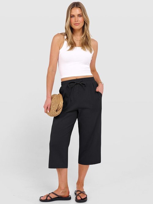 ANRABESS Capris Pants - Women's Casual High Waist Drawstring Trousers for Summer | Loose Fit, Cropped Style