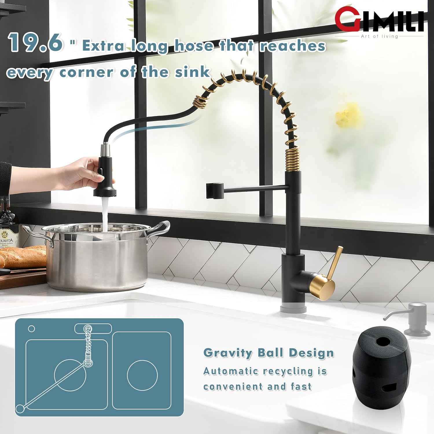 Matte Black Kitchen Faucet with Soap Dispenser - Commercial Single Handle Pull Down Sprayer