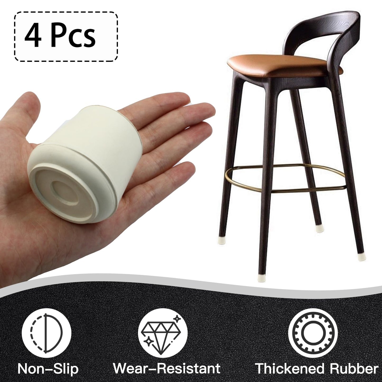suiwotin 4pcs 1-1/2 Inch Round Chair Leg Tips Caps, Non-Slip Rubber Chair Leg Floor Protectors, White Furniture Leg Caps Fit for 1.45"-1.5" (37-38mm) Diameter Round Feet