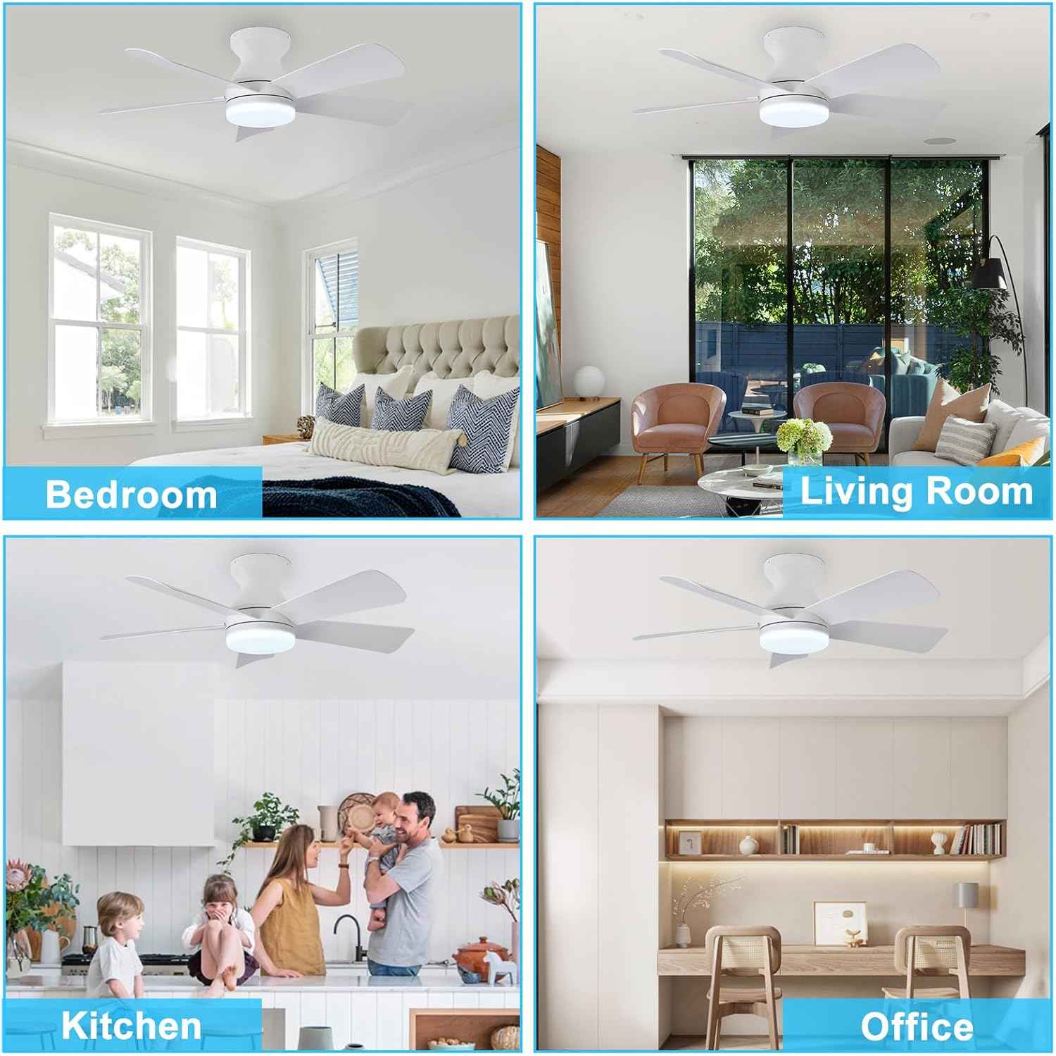 42-Inch Modern Black Ceiling Fan with Light & Remote - Dimmable Low Profile, 5 Reversible Walnut Blades, 6 Speeds for Indoor/Outdoor Use