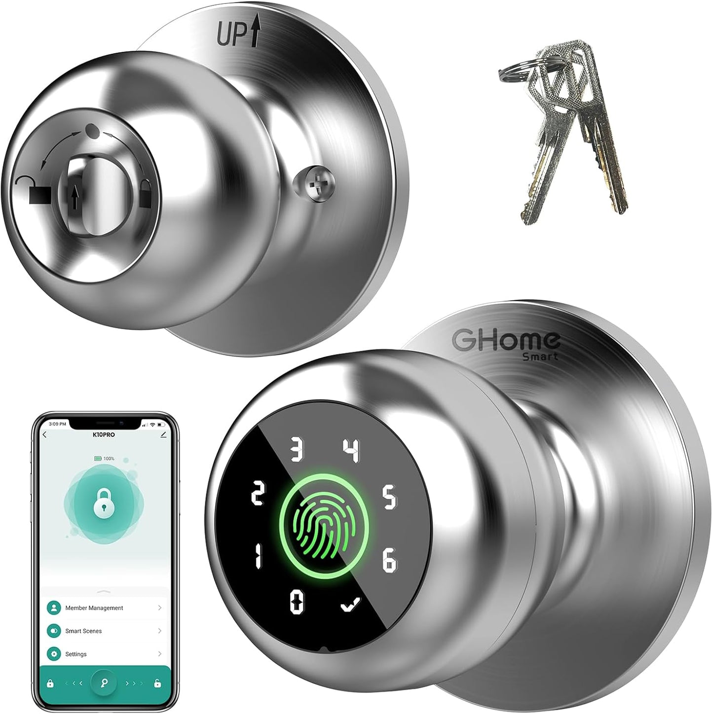 Smart Fingerprint Door Lock with App Control - 3-in-1 Biometric Knob for Home & Office