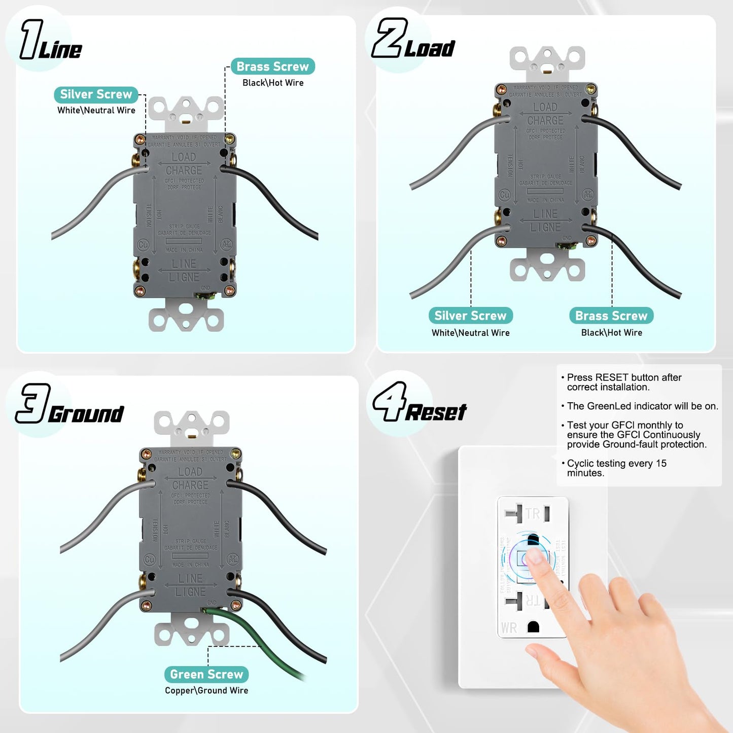 1 Pack GFCI Outlet 20 Amp Self-Test with LED Indicator, Tamper Resistant (TR) Weather Resistant (WR) GFI Electrical Receptacle Ground Fault Circuit Interrupters, Wallplate Included, UL Listed,White