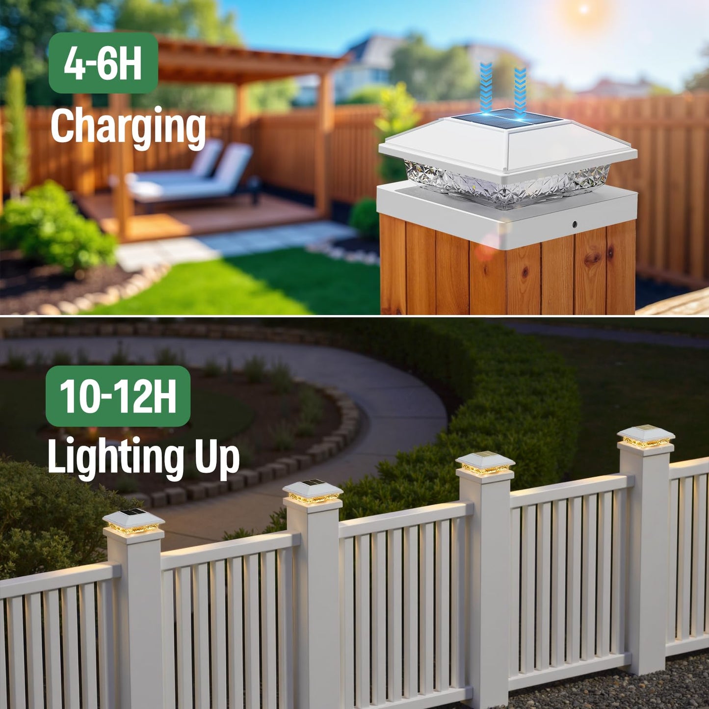 Post Cap Lights 16pack, 4x4 Deck Fence Post Solar Lights Outdoor with Warm White Lighting,White Waterproof Solar Post Lights for Vinyl/Wood Posts to Decorate Fence, Deck,Garden, Patio