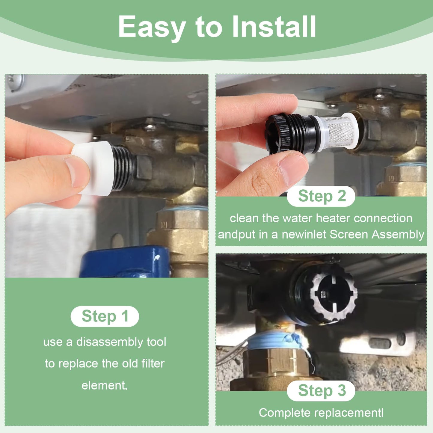 H98-510-S for tankless Water Heater Filter for tankless Water Heater (2 Tankless Water Heater Inlet Screen Assembly+1 Filter Removal Tool)