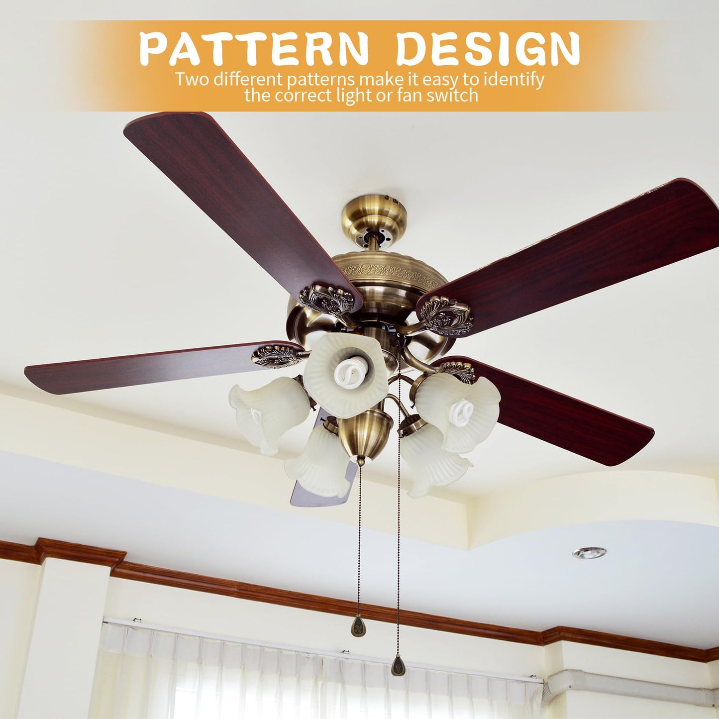 BoAn 6 Pack Bronzed Ceiling Fan Pull Chain Extension,12 Inches Decorative Fan Pull Chain Pendant Extension, with Ball Fan Chain Connector for Ceiling Fans and Lights(3 Light and 3 Fan)