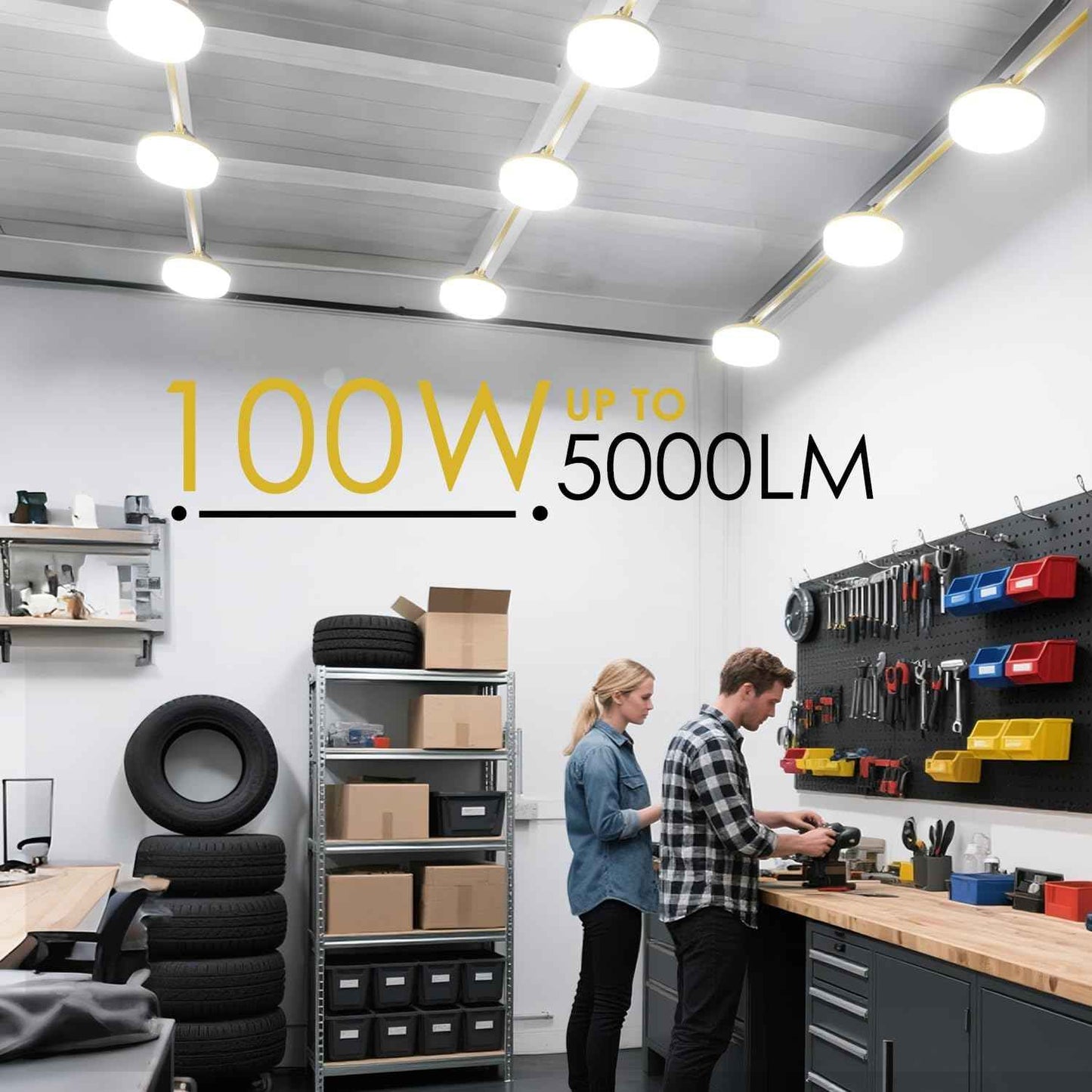 50FT LED Construction String Lights - 5000LM Daylight, IP65 Waterproof, 50W Temporary Work Lighting for Indoor/Outdoor Use