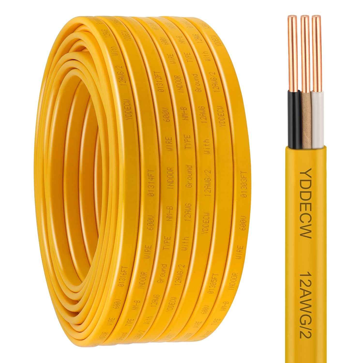 14 Gauge NM-B Wire with Ground - 50FT Pure Copper Indoor Electrical Cable for Outlets & Switches