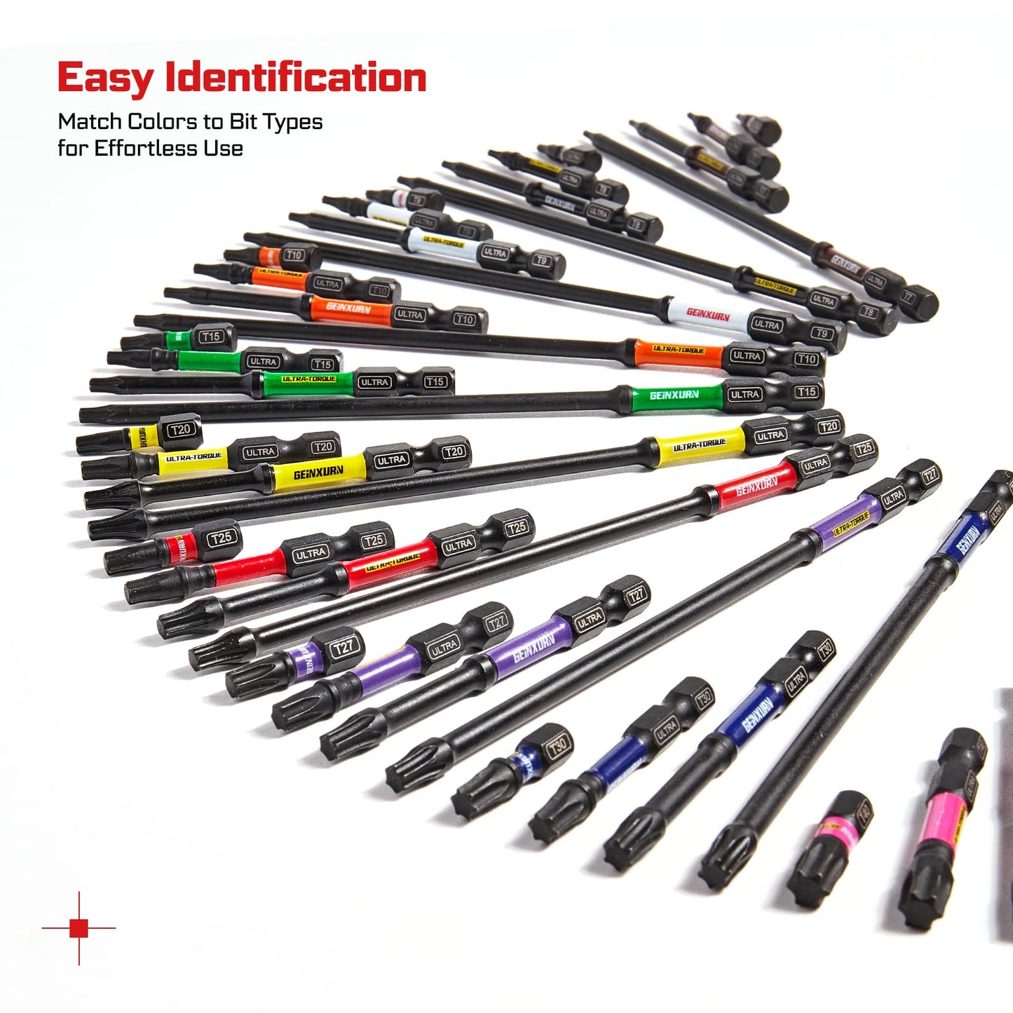 Geinxurn 3”Impact Torx Screwdriver Bits Set,13Pcs Magnetic S2 Steel Long Extension Star Driver Bits Set (T7-T40) with Color Coded Base