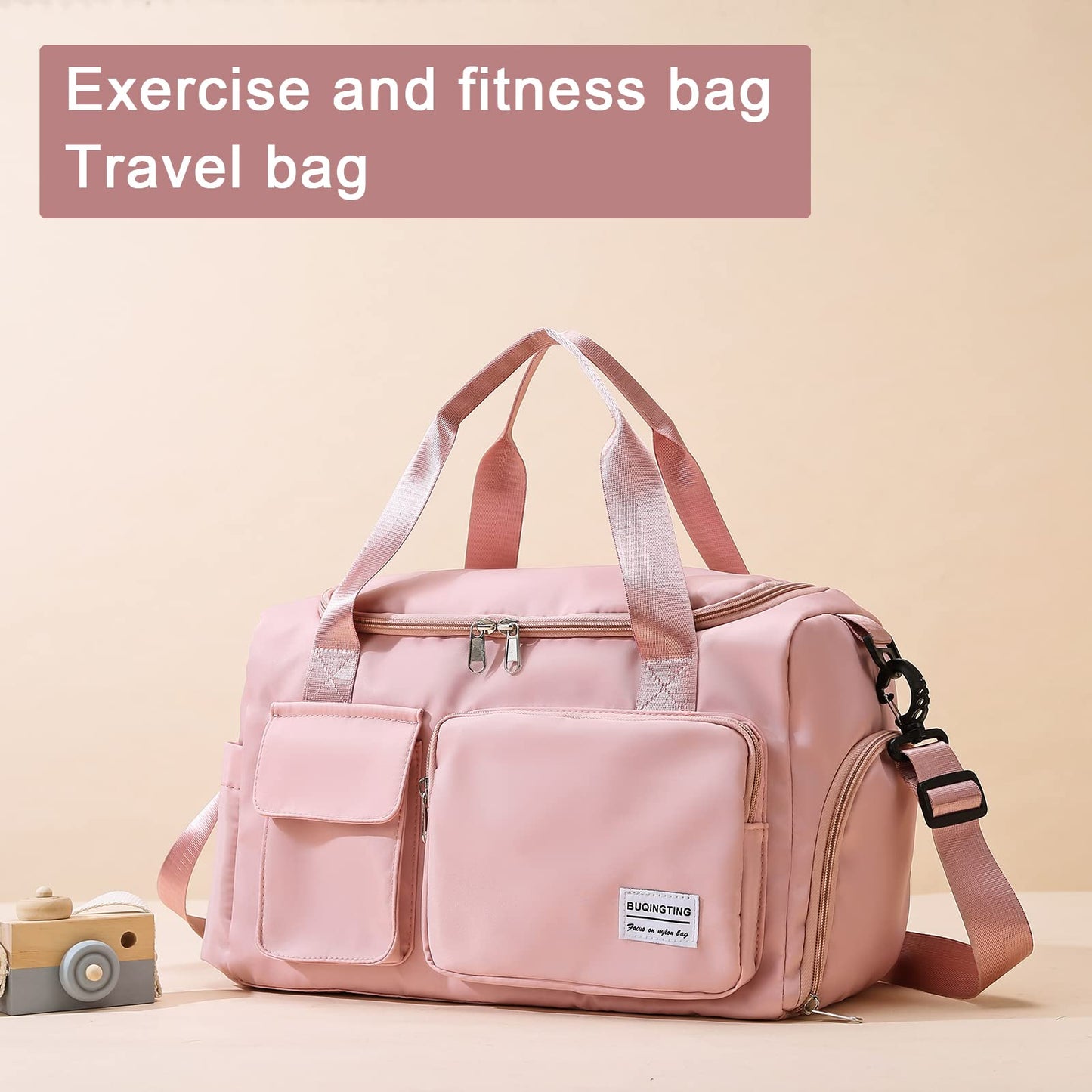 Small Gym Bag for Women, Waterproof Travel Duffle Bag Carry On Weekender Bag with Shoe Compartment & Wet Pocket, Gym Tote Bag for Travel, Workout, Sport
