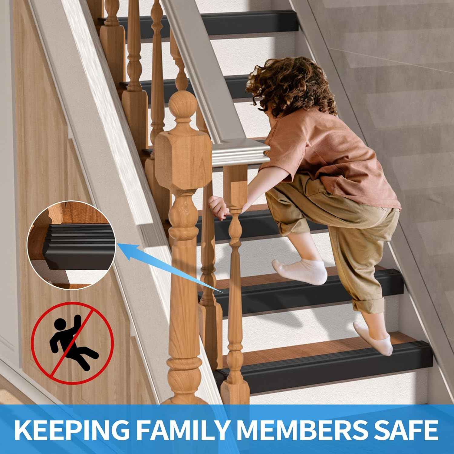 Self-Adhesive Rubber Stair Nosing Trim - 40 FT Black Edge Protector for Indoor & Outdoor Steps